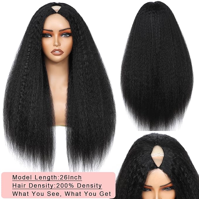 V Part Wig Human Hair Kinky Straight Human Hair Wigs Upgrade U Part Human Hair Wig for Women No Leave Out No Sew In 200% Density Natural Color 18 Inch