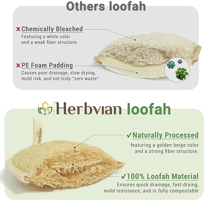 Vietnamese Natural Loofah Exfoliating Body Scrubber Pads, 100% Plant-Based Shower Luffa Sponge, Bath Loofah for Women Men (Pack of 3)