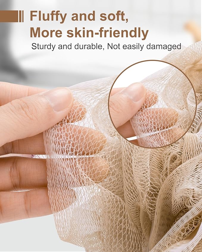 Loofah for Women, XL Large Loofah 75g 4 Pack, Bath Sponge Soft Mesh Shower, Body Scrubber, Bath Accessories Body wash Foaming (Pinkish Beige)