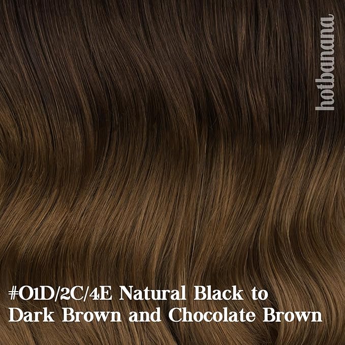 HOTBANANA Clip in Human Hair Extensions, Natural Black to Dark Brown and Chocolate Brown 120g 24 Inch 7pcs, Clip in Hair Extensions Remy Human Natural Straight