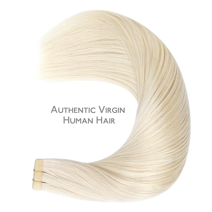 WENNALIFE Tape in Hair Extensions Human Hair, 20pcs 60g 28 inch Platinum Blonde Remy Hair Extensions Straight Human Hair Tape in Extensions Skin Weft Tape Extensions Human Hair