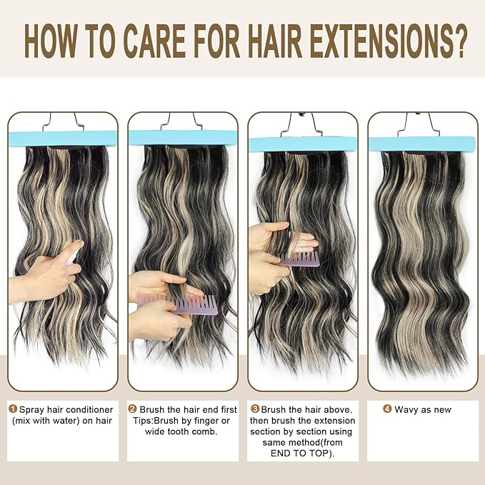 Vigorous Clip in Hair Extensions 20 Inch Black Mix Blonde Long Hair Extensions Clip Ins 4PCS Soft Synthetic Hairpieces for Women