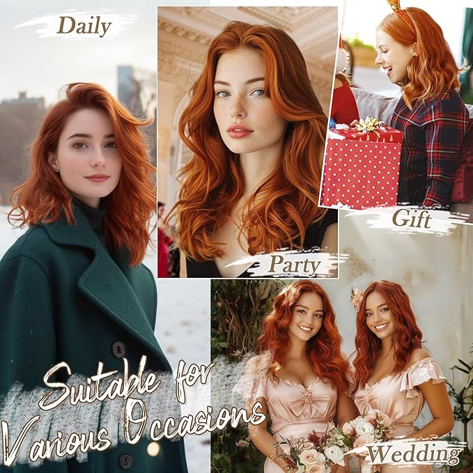 BARSDAR Ginger Copper Clip in Hair Extensions - 12 Inch Short Wavy Clip in Hair Extensions for Women - 6PCs Full Head Thick Soft Synthetic Cowboy Ginger Copper Hairpieces Daily Party