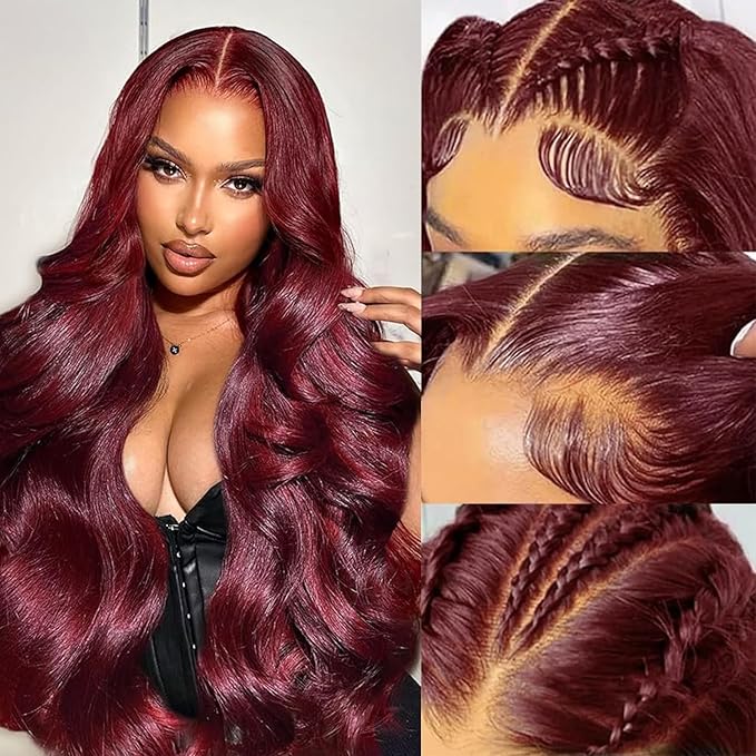 26 Inch 99J Burgundy Lace Front Wigs Human Hair 13x6 HD Body Wave Burgundy Wig Human Hair Pre Plucked with Baby Hair 200 Density Red Colored Glueless Wigs for Women