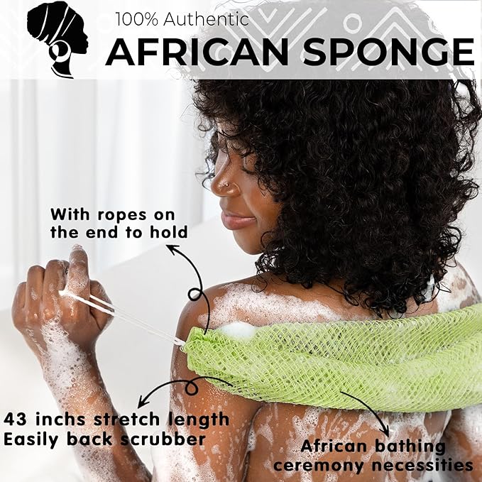 African Net Sponge Authentic - Back Scrub Exfoliating Net Sponge with Knots - 2 Pieces African Bath Sponges for Body Scrubber Exfoliator - Back Washer for Shower Accessories