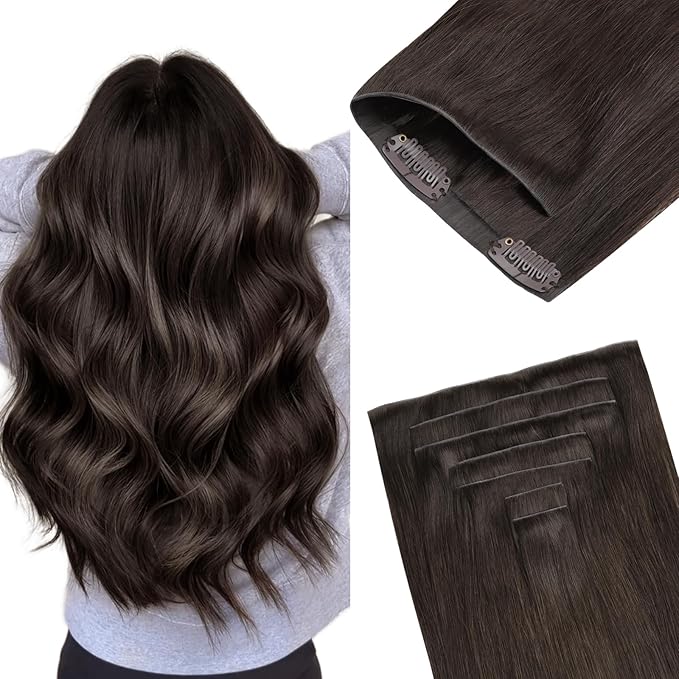 GOO GOO Invisi Edge Clip in Hair Extensions 12inch 85g 7Pcs Injected Seamless PU Clip in Hair Extensions, Virgin Real Human Hair, #2A Light Brown