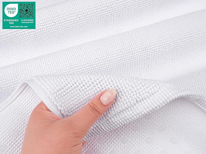 American Soft Linen Bath Rug, 17 in 24 in 100% Cotton Bath Mats Rugs for Bathroom, Slip Reducer Washable Shaggy Form Area Rugs, White Bath Rug