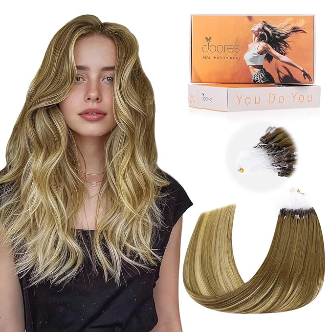 Doores Microlink Human Hair Extensions, Medium Brown Highlighted Dirty Blonde, 24 Inch, Remy, Microloop
