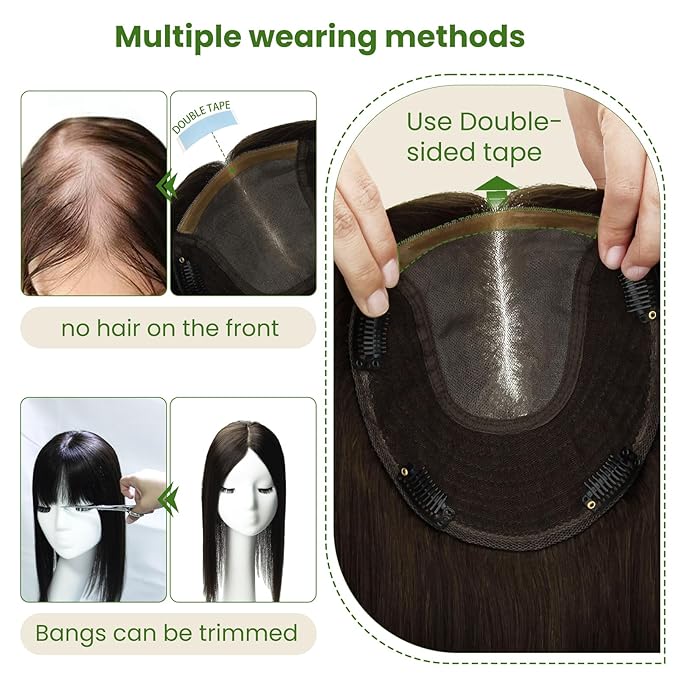 HAIR Toppers for Women Real Human Hair Clip in Silk Base 150 Density 6x7inch 55 grams Jet Black Color 12inch for Women with Thinning Crown（#1 12inch