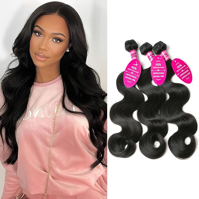 Body Wave Bundles Human Hair 14 16 18 Inch 12A Human Hair Bundle 100% Unprocessed Brazilian Virgin Hair 3 Bundles Human Hair Extensions for Black Women Natural Color