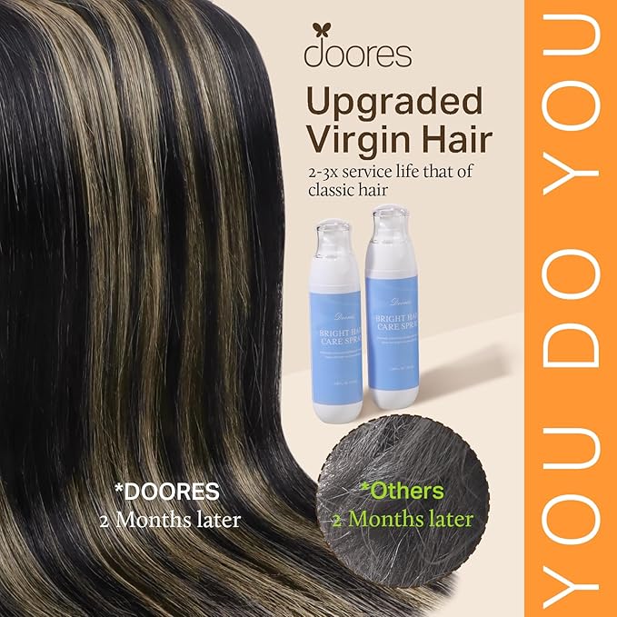 DOORES Hair Extensions Clip in Human Hair, Balayage Natural Black to Light Blonde 18 Inch 120g 7pcs Remy Clip in Human Hair Extensions Straight