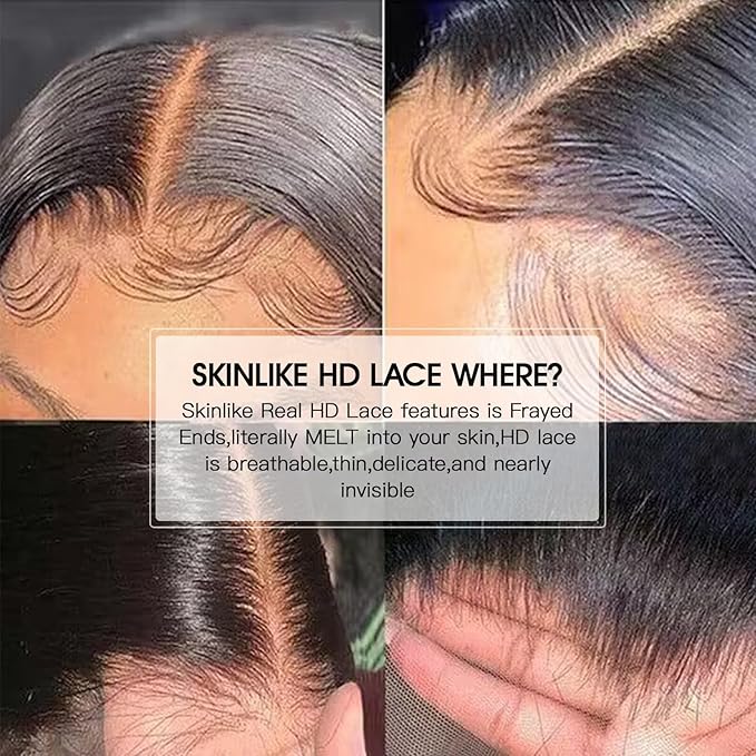Lemoda SKINLIKE Real HD Lace Wigs 210% Density Straight 13x4 Full Lace Frontal Wigs 15A Brazilian Straight Virgin Human Hair Lace Front Wig 20inch Invisible 0.1mm Ultra-thin Frayed Ends Tiny Knots
