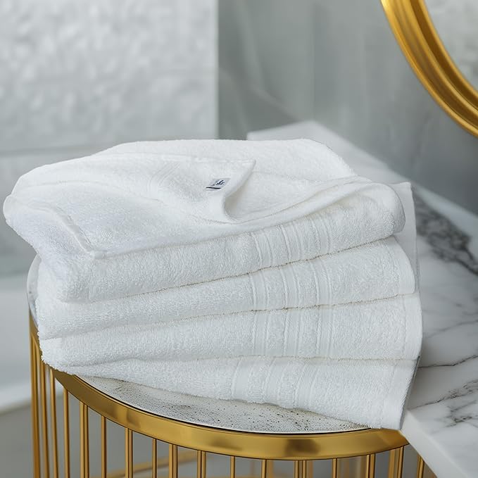 Tens Towels Pack of 4 Soft Bath Towels, 100% Cotton, 27 x 54 Inches, Lightweight & Quick-Dry, Ideal for Daily Bathroom Use, Practical & Comfortable, White