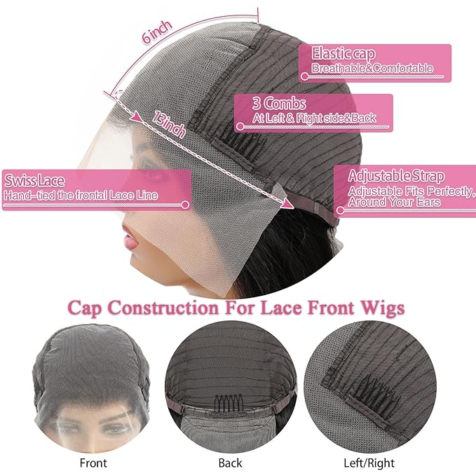 200 Density 13x6 HD Lace Front Wigs Human Hair 12A Body Wave Lace Front Wigs Human Hair Pre Plucked Wet And Wavy Black Wig Body Wave Frontal Wig 13X6 For Black Women With Natural Hairline 26 Inch #1B