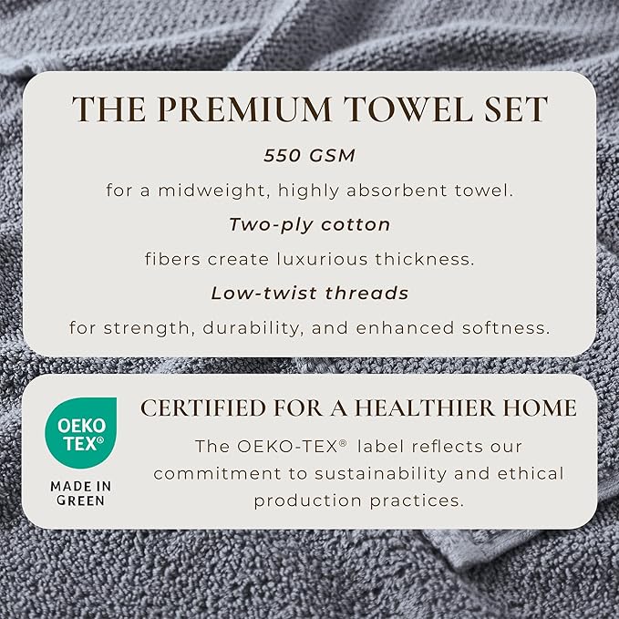 Great Bay Home 100% Cotton 12-Pack 13x13 Wash Cloth - Absorbent, Quick-Drying, Durable Face Towels for Bathroom Decor - Low-Twist, Two-Ply Fibers (Chambray Blue)