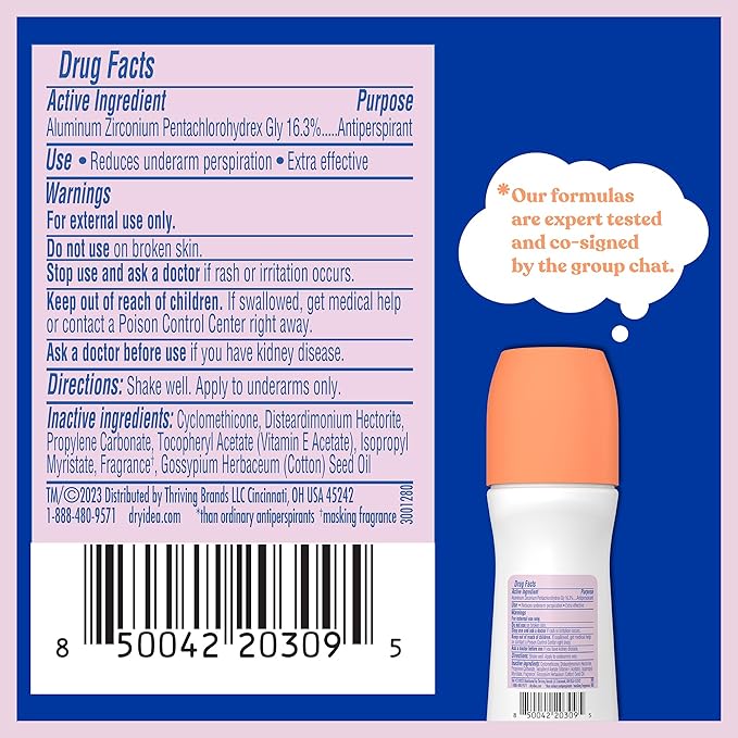 Dry Idea Unscented Roll On Deodorant & Antiperspirant for Women - Hypoallergenic for Sensitive Skin, 2X Longer Sweat Protection, 72Hr Sweat & Odor Protection, Womens Deodorant, 3.25oz