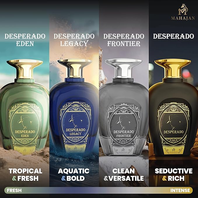 Mahajan Desperado Frontier Eau de Parfum – Rugged & Fresh Men’s Cologne – Spicy Citrus & Warm Woods – Bold, Masculine, All-Day Long-Lasting Perfume (3.4 oz)
