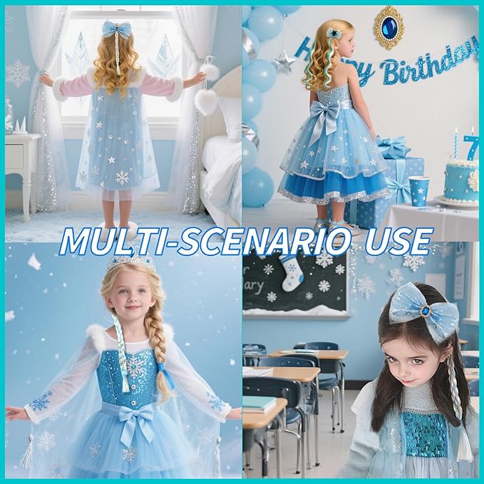 Jomi & Jolly 6 PCS Hair Accessories Set for Girls, Little Girl Colored Hair Tinsel Clips in Extensions, Princess Dress up Wigs, Cute Gifts and Costume Accessories for Little Princess (Blue)