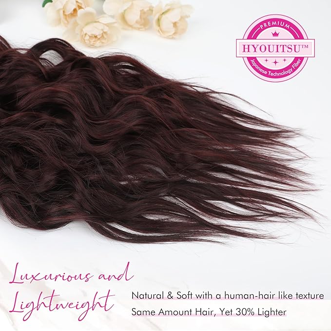 REECHO Clip in Hair Extensions, 4PCS Hair Extensions 24" Thick Long Beach Waves hair extensions HE003 Invisible Lace Weft Natural Soft Hairpieces for Women (Black to Burgundy Ombre)