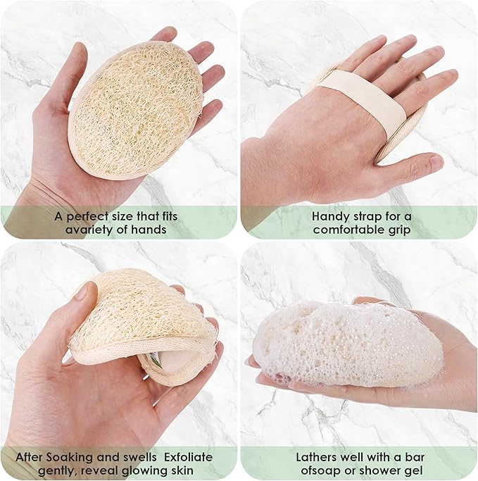 Natural Loofah Sponge, 3 Pack Exfoliating Body Scrubber for Shower, Organic Biodegradable Bath Luffa with Thin/Thick Textures, Eco-Friendly Body Exfoliator for Men & Women, Hanging Rope