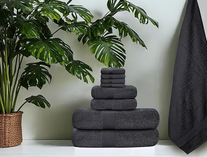 Softolle Luxury 8 Piece Towel Set, 2 Bath Towels 2 Hand Towels 4 Washcloths, Towels for Bathroom, Home, Spa & Gym - Highly Absorbent Ultra Soft Quick-Dry (Grey)