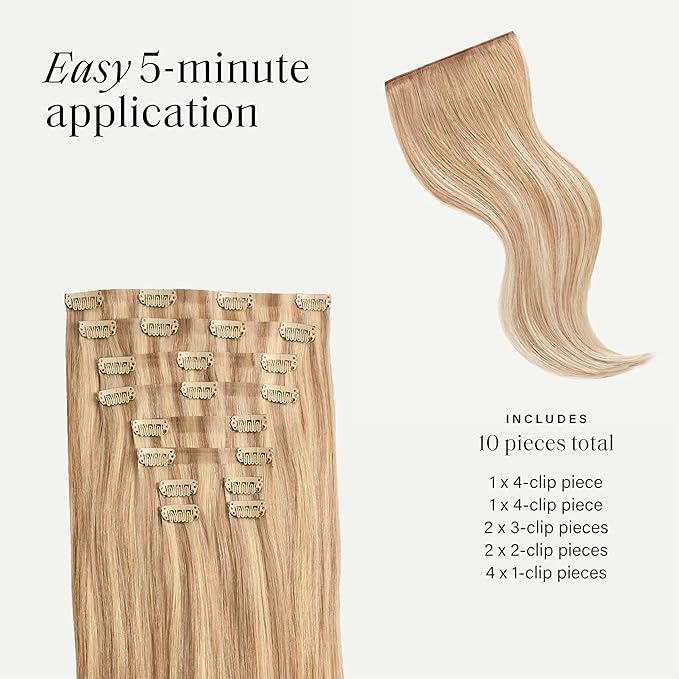 Luxy 100% Remy Human Hair - Seamless Clip-In Hair Extensions - Multi-Dimensional Color for Natural Blending, Adds Volume & Length 150 grams 12" Blonde Balayage Seamless