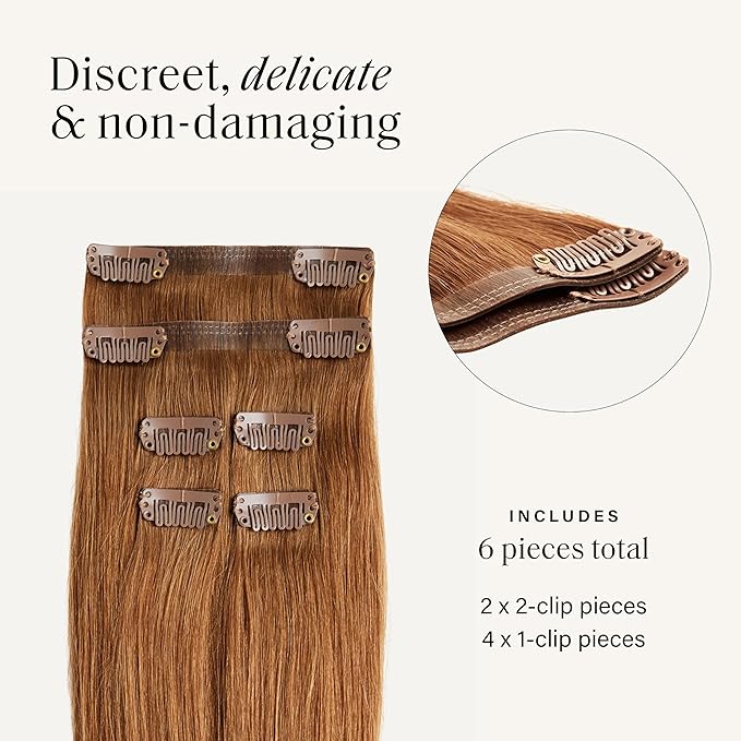 Luxy 100% Remy Human Hair Extensions for Thin Hair Thinning Hair Fill-Ins – 6 Seamless Wefts Multi-Dimensional Color Blend - Natural-Looking Volume & Coverage 50 grams 12" Natural Red Thinning