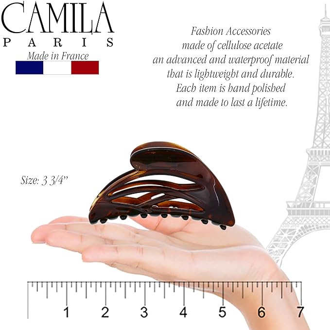 Camila Paris CP2296 French Hair Clip for Women, Large Dolphin Tortoise Shell, Girls Hair Claw Clips Jaw Fashion Durable and Styling Hair Accessories for Women, Strong Hold No Slip Grip Made in France