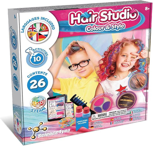 Science4you Hair Studio - Temporary Hair Chalks Gift Set with Hair Tattos, Games and Toys for Girls and Boys 8+ Years