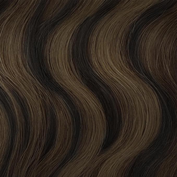 HOTBANANA Seamless Clip in Hair Extensions, 16 Inch 110g 7pcs Ombre Natural Black Mixed Chestnut Brown Invisible PU Skin Weft Straight Remy Human Hair Extensions