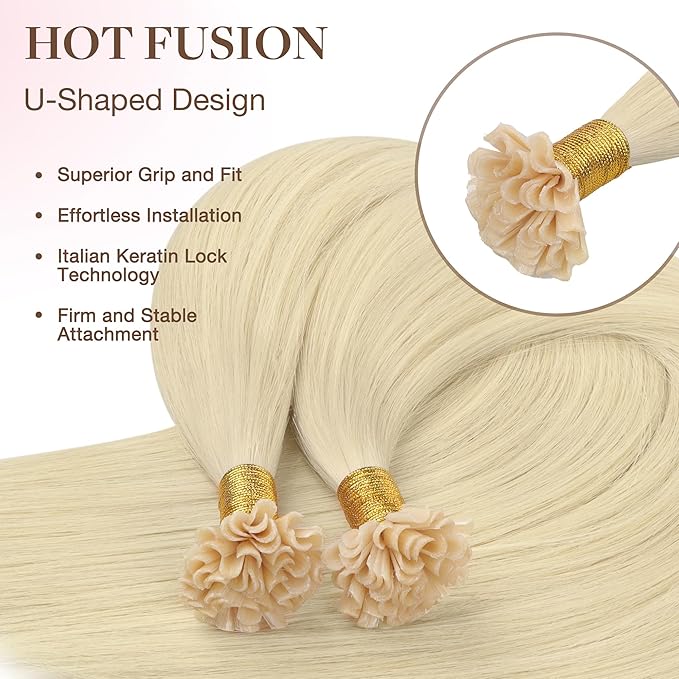 GOO GOO U Tip Hair Extensions - Real Human Hair, 14inch 50g 50S, Hot Fusion, Invisible Remy, 60A Platinum Blonde