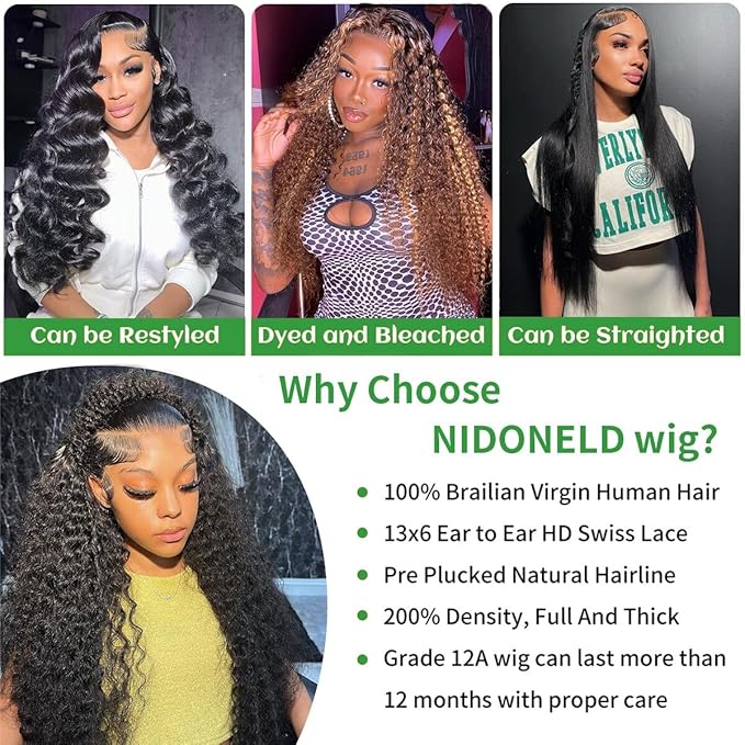 34 Inch 13x6 Deep Wave Lace Front Wigs Human Hair 200 Density HD Lace Front Wigs Human Hair Pre Plucked Deep Curly Glueless Wigs for Women Wet and Wavy Lace Frontal Wigs Long Black Deep Wave Wig