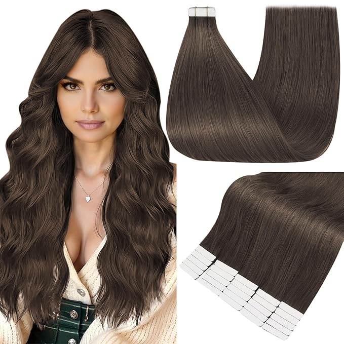 Full Shine Tape Ins Human Hair Extensions Color 1C Mocha Brown 16 Inch Natural Seamless Skin Weft Human Hair Extensions Tape in 50g Invisible Remy Extensions for Women Real Hair 20PCS