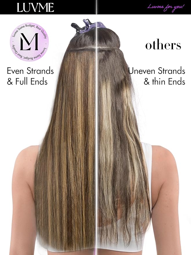 LUVME Straight Seamless 110g 7Pcs Clip in Hair Extensions Full Max with 20inch Remy Human Hair Extensions, Highlight Color 100% Real Soft Human Hair