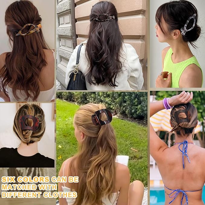 6 PCS French Flat Hair Clips for Women 2 Styles Large Matte Flat Claw Clips Strong Hold No-Slip French Hair Barrettes for Thick Thin Hair(Leopard 3)