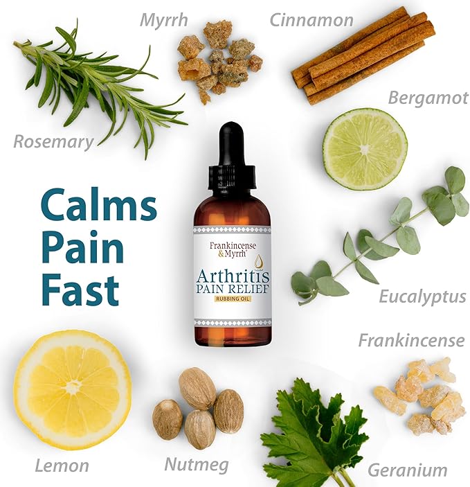 Frankincense and Myrrh Arthritis Pain Relief Rubbing Oil – Arthritis Pain Reliever with Frankincense Essential Oil for Sciatica, Lower Back, Neck, Hands, Knees, Joints and Shoulders, 2 fl.oz. - 1 Pack