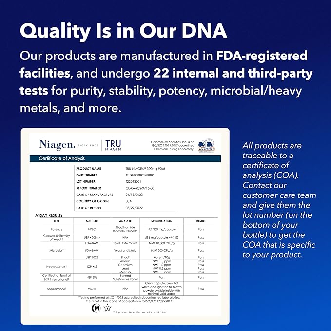 TRU NIAGEN Patented NAD Supplement for Anti Aging and Cell Regeneration, 300 mg Niagen, 90 Servings | Supports Cellular Energy, Brain, Muscle | Nicotinamide Riboside (NR) Take 1 Daily | 2 Bottles