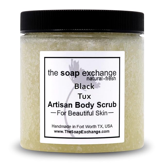 The Soap Exchange Sugar Body Scrub - Black Tux Scent - Hand Crafted 16 fl oz / 480 ml Natural Artisan Skin Care, Shea Butter, Exfoliate, Moisturize, & Protect. Made in the USA.