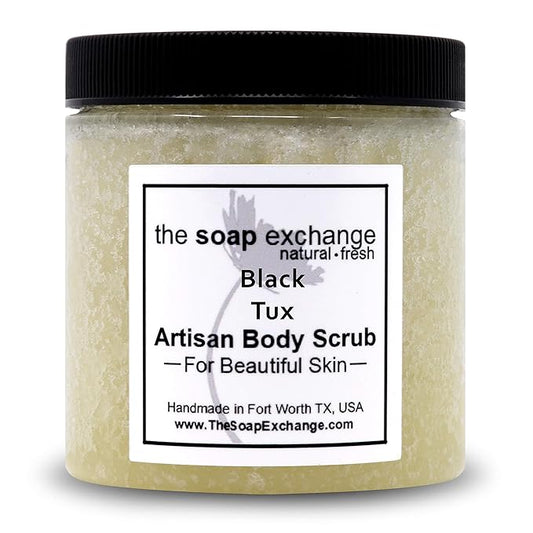 The Soap Exchange Sugar Body Scrub - Black Tux Scent - Hand Crafted 16 fl oz / 480 ml Natural Artisan Skin Care, Shea Butter, Exfoliate, Moisturize, & Protect. Made in the USA.