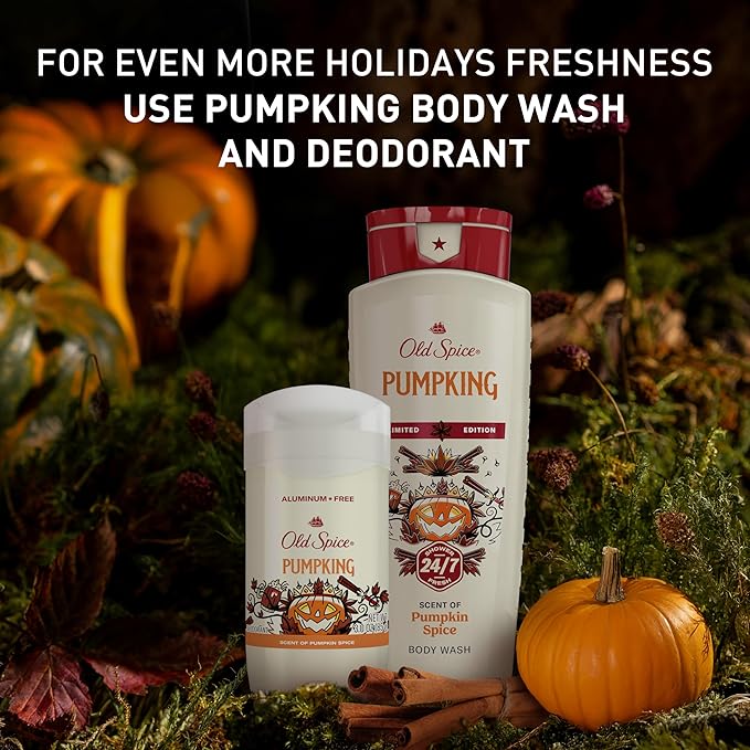 Old Spice Aluminum Free Deodorant for Men, Holidudes Limited Edition, 24/7 Holiday Freshness, Odor Protection, Stocking Stuffer, PumpKing Pumpkin Spice Scent, 3.0 oz