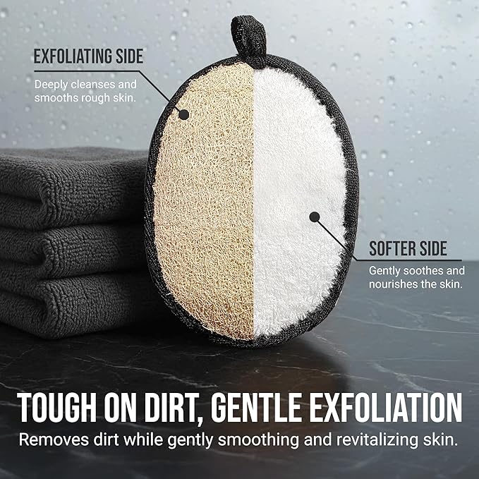 CraftsOfEgypt Natural Loofah Body Scrubber for Men, 2PCS Black & White Set – Egyptian Luffa Sponge Exfoliator for Shower, Bath & Body Care, Durable Men's Hygiene Pad, Gentle Skin Exfoliating Tool