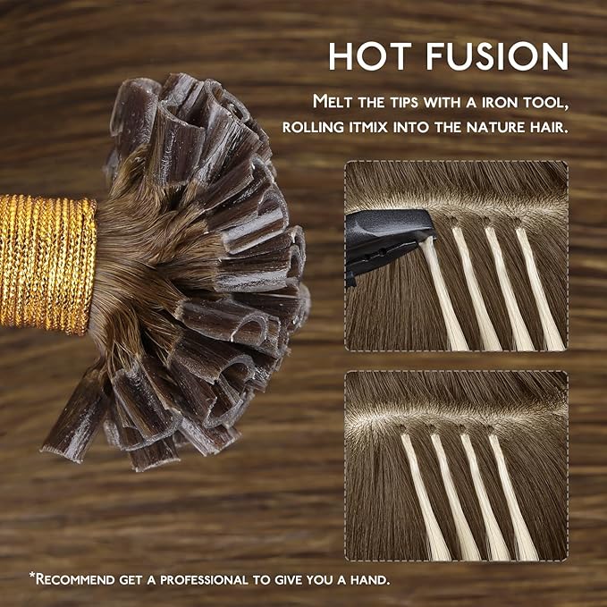 WENNALIFE U Tip Hair Extensions Human Hair, 50g 50s 16 Inch Light Auburn Brown Remy Hair Extensions K Tip Hair Extension Real Human Hair Invisible Straight Keratin Hair Extensions