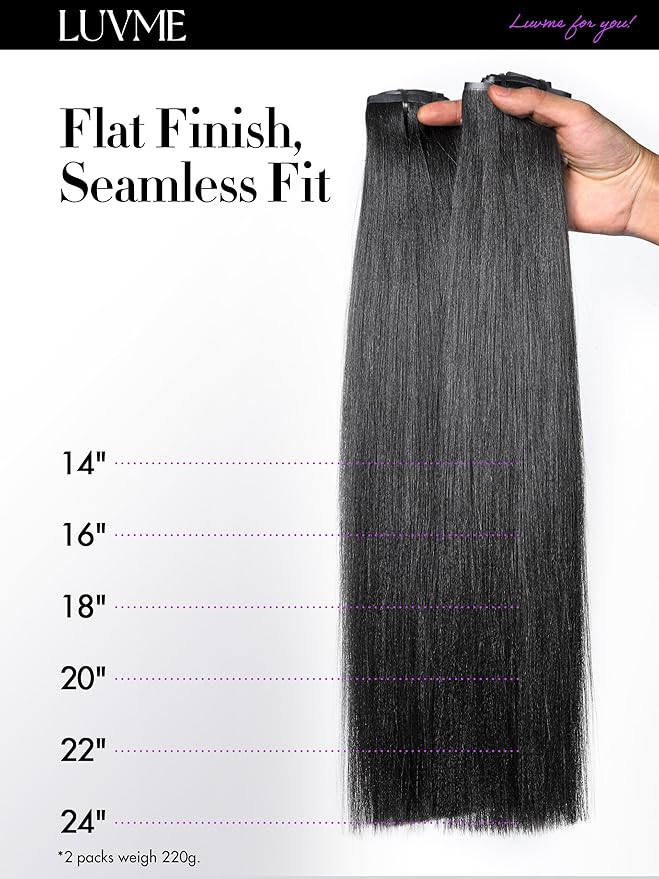 LUVME Yaki Straight Seamless 2 Pack 220g 14Pcs Clip in Hair Extensions Full Max with 22inch Remy Human Hair Extensions, Natural Black 100% Real Soft Hair