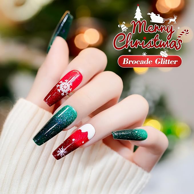 YTD Likomey Color Changing Gel Nail Polish with Base Coat and Top Coat Set,Fall Winter Shine Brocade Glitter Mood Temperature Change Red Green Pink Black Thermal Ombre UV Color Gel,8 Pcs 7.5 ml