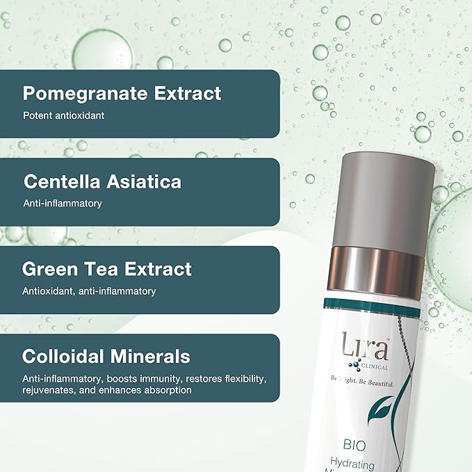 Lira Clinical BIO Hydrating Mineral Mist - Face Mist Hydrating Spray with Plant Stem Cells - Calming & Glowing Facial Mist - 2 Ounce
