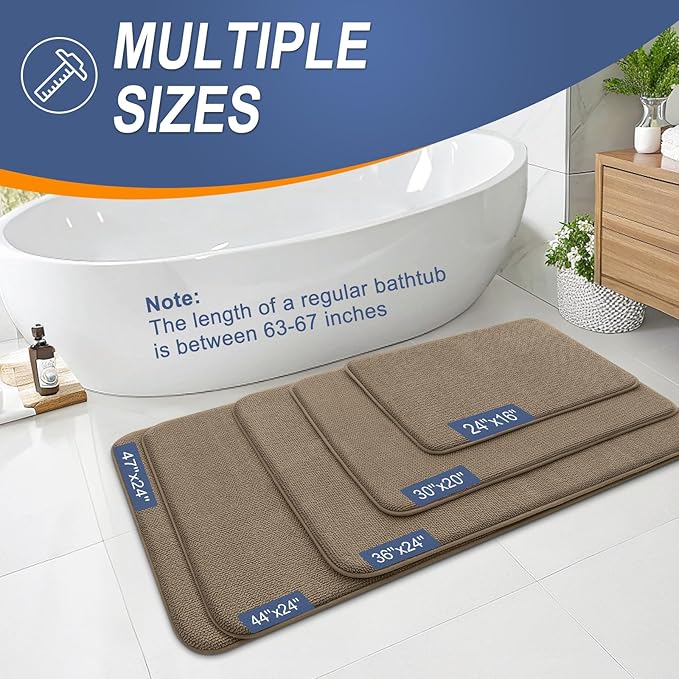 OLANLY Thick Memory Foam Bath Mat Rug 47x24, Extra Soft Absorbent Bathroom Rug, Quick Dry Bath Mats, Non-Slip, Machine Washable Carpet for Bathroom, Tub and Shower, Home Decor Accessories, Tan