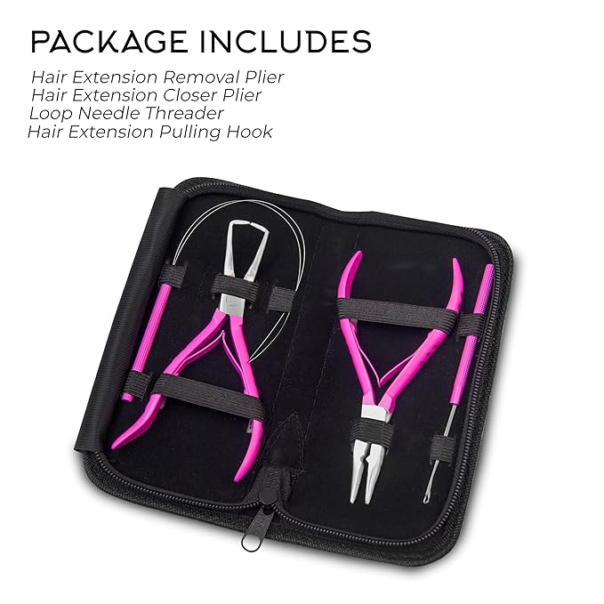 SIVOTE Professional Hair Extension Tools Kit Stainless Steel, Microlink & Itip Extensions Tool Kit, Pink