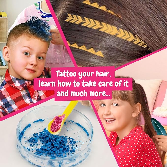 Science4you Hair Studio - Temporary Hair Chalks Gift Set with Hair Tattos, Games and Toys for Girls and Boys 8+ Years