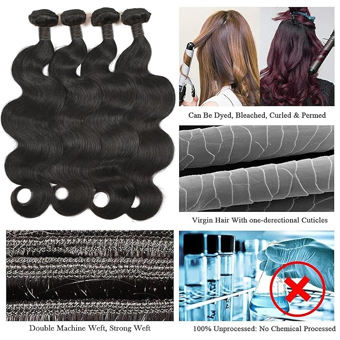 12A Human Hair Bundles 18 20 22 24 Inch Body Wave Bundles Human Hair Unprocessed Brazilian Virgin Raw Remy Hair 4 Weaves Bundles for Women Natural Color