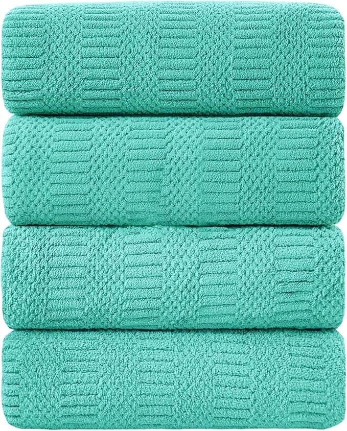 Ycosy 4 Pack Extra Large Microfiber Bath Towels Set,35x70 inches,600GSM,Less Lint Highly Absorbent Super Soft & Quick Dry,Oversized Bath Towels,Perfect for Bathroom Gym Pool,Teal Blue